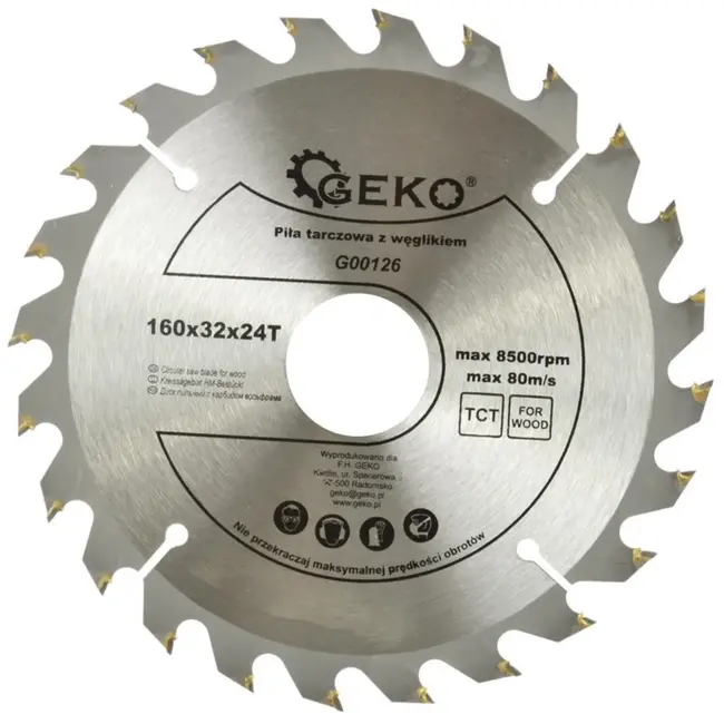 GEKO Cirkelzaagblad - Tungsten Carbide - 160 mm - 24 Tanden - Voor Houtbewerking