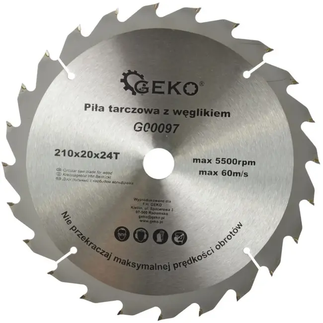GEKO Cirkelzaagblad - Tungsten Carbide - 210 mm - 24 Tanden - Voor Houtbewerking