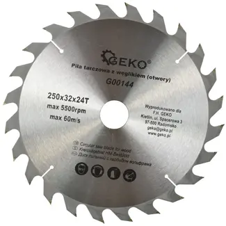 GEKO Cirkelzaagblad - Tungsten Carbide - 250 mm - 24 Tanden - Voor Houtbewerking