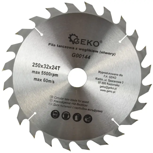 GEKO Cirkelzaagblad - Tungsten Carbide - 250 mm - 24 Tanden - Voor Houtbewerking