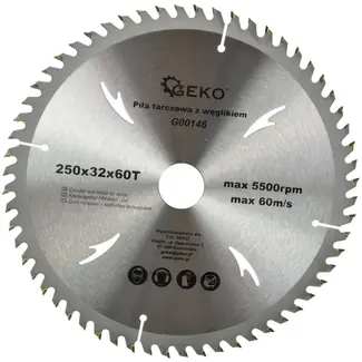 GEKO Cirkelzaagblad - Tungsten Carbide - 250 mm - 60 Tanden - Voor Houtbewerking