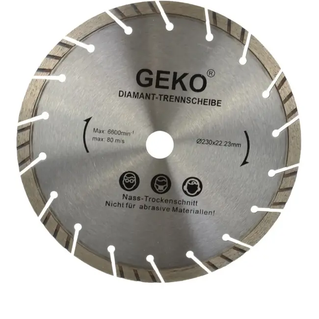 GEKO Diamantschijf - Segmented Turbo Rim - Laser Gelast - 230 mm - Grijs