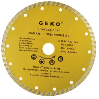 GEKO Diamantschijf - Turbo Rand - 180 mm - Zelfkoelend - Voor Bouwmaterialen