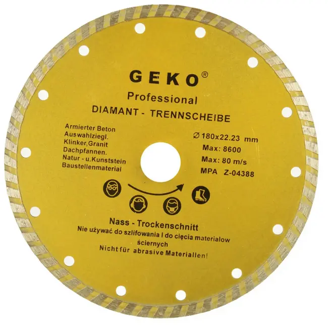 GEKO Diamantschijf - Turbo Rand - 180 mm - Zelfkoelend - Voor Bouwmaterialen
