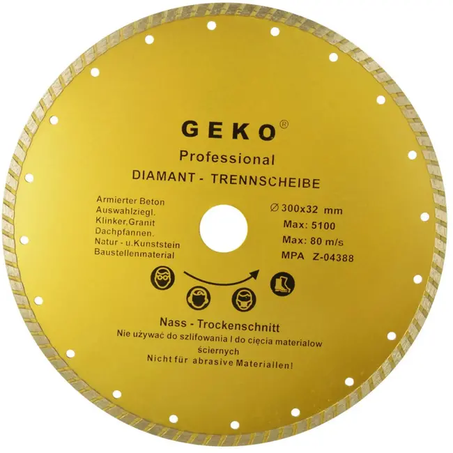 GEKO Diamantschijf - Turbo Rand - 300 mm - Zelfkoelend - Voor Bouwmaterialen