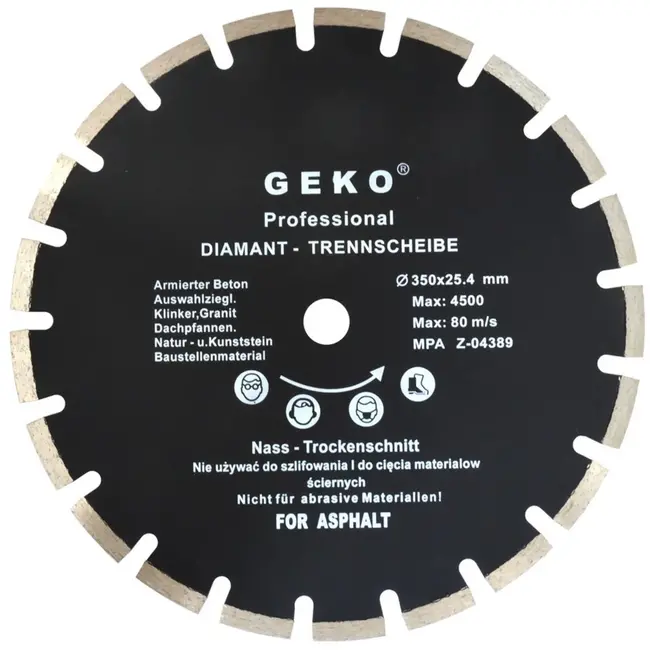 GEKO Diamantschijf - 350 mm - Voor asfalt en vers beton - Laser gelast - Segmenteerand