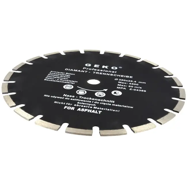 GEKO Diamantschijf - 350 mm - Voor asfalt en vers beton - Laser gelast - Segmenteerand