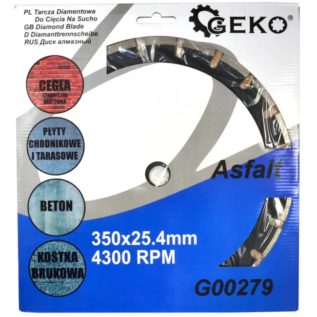 GEKO Diamantschijf - 350 mm - Voor asfalt en vers beton - Laser gelast - Segmenteerand