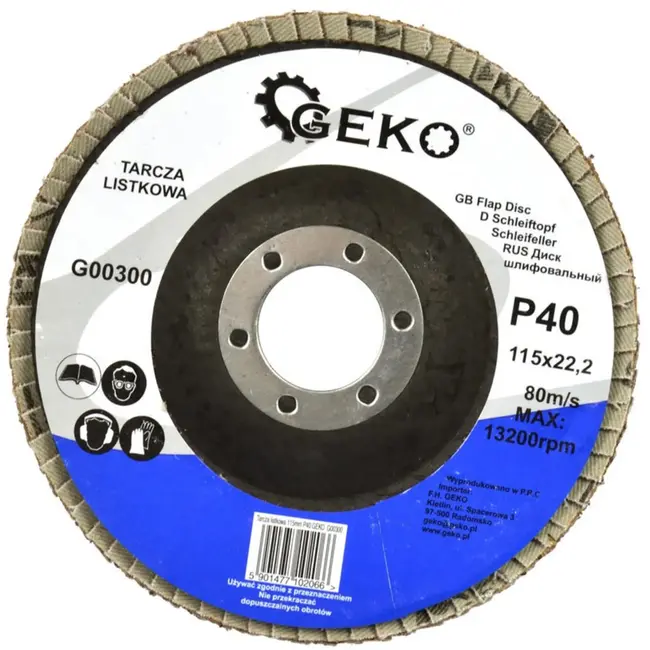 GEKO Aluminium oxide lamellenschijf - 115 mm - korrel 40 - voor staal en hout - 10 stuks