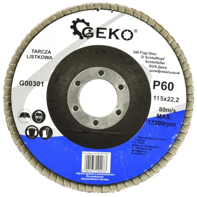 GEKO Aluminiumoxide lamellenschijf - 115 mm - korrel 60 - voor staal en houtbewerking - 10 stuks