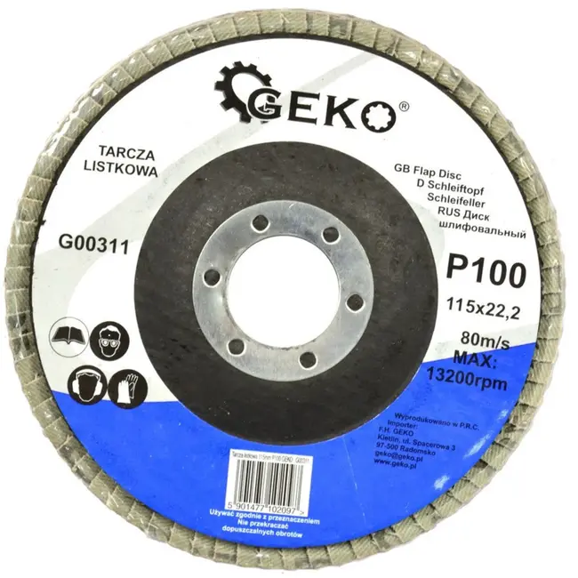 GEKO Aluminiumoxide lamellenschijf - 115 mm - korrel 100 - voor slijpen en afwerken - 10 stuks