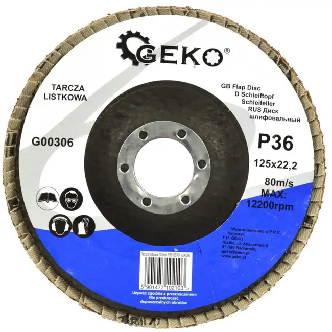 GEKO Aluminiumoxide lamellenschijf - 125 mm - Korrel 36 - Voor staal en hout - 10 stuks