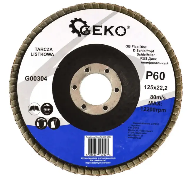 GEKO Aluminiumoxide lamellenschijf - 125 mm - Korrel 60 - Voor staal en hout - 10 stuks