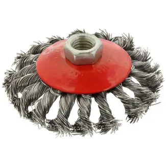 GEKO Bevel staalborstel - gedraaide draad - M14 - 100 mm - roestvrij staal