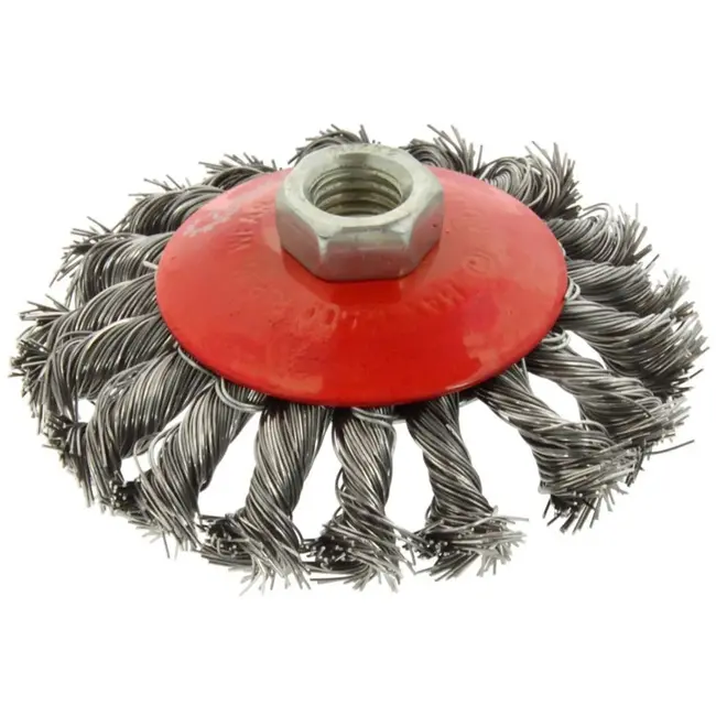 GEKO Bevel staalborstel - gedraaide draad - M14 - 100 mm - roestvrij staal