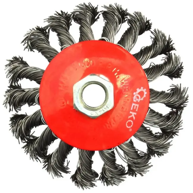 GEKO Bevel staalborstel - gedraaide draad - M14 - 100 mm - roestvrij staal