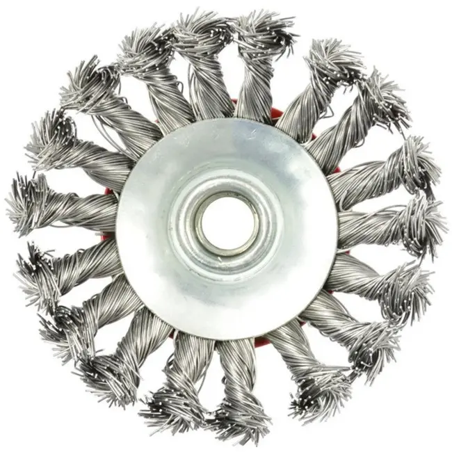 GEKO Bevel staalborstel - gedraaide draad - M14 - 100 mm - roestvrij staal