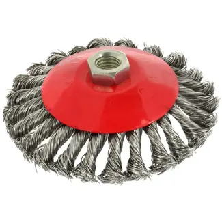 GEKO Bevel staalborstel - gedraaide knoop - M14 draad - 125 mm - roestvrij staal