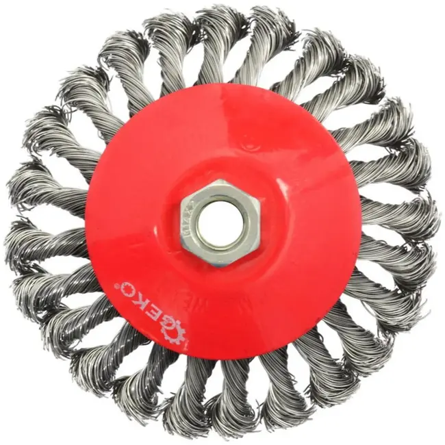 GEKO Bevel staalborstel - gedraaide knoop - M14 draad - 125 mm - roestvrij staal