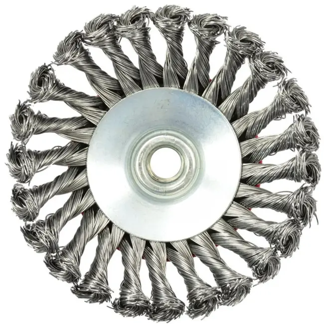 GEKO Bevel staalborstel - gedraaide knoop - M14 draad - 125 mm - roestvrij staal