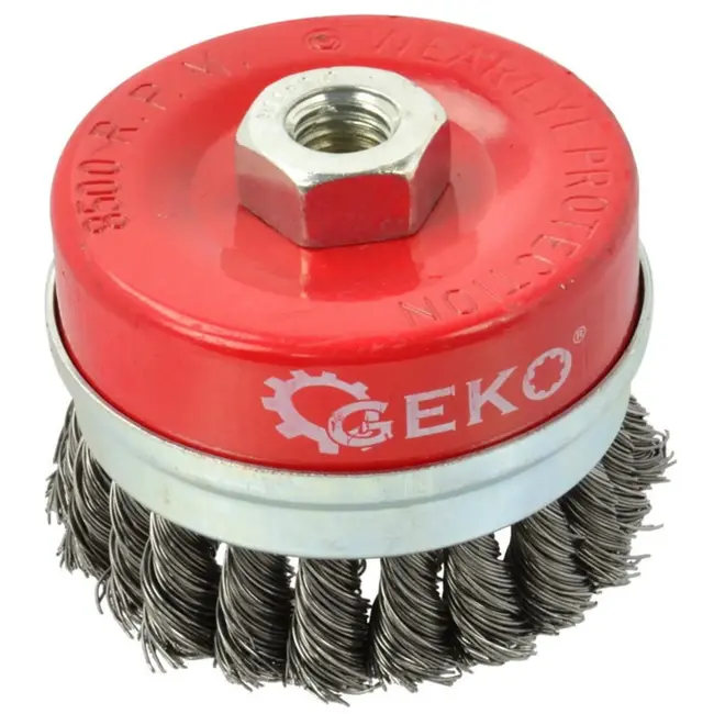 GEKO Stalen gedraaide draadborstel - 100 mm - M14 schroefdraad - met band - voor agressieve reiniging