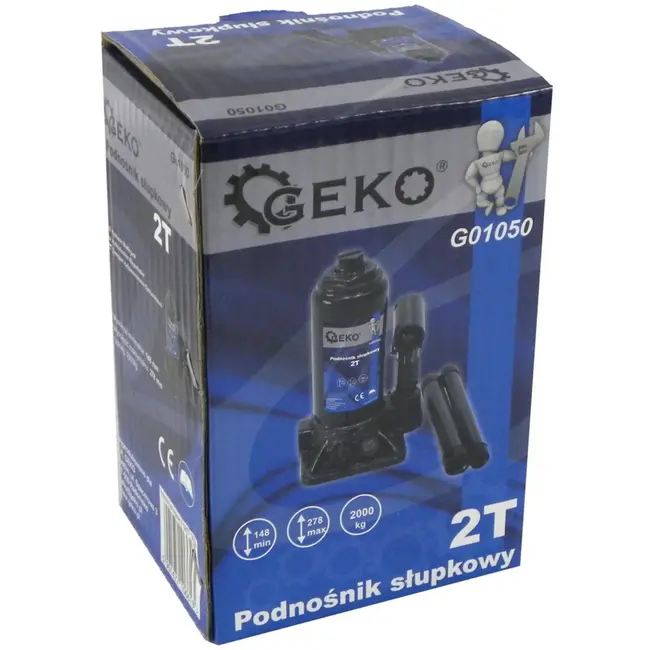 GEKO Hydraulische fleskrik - 2 ton - compact ontwerp - automatische veiligheidsklep