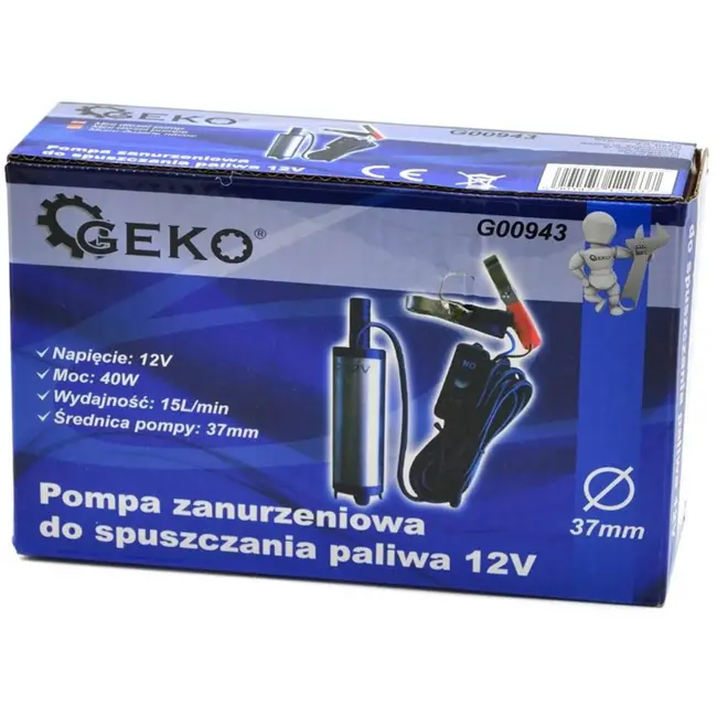 GEKO Compacte dompelpomp - 12V - Voor diesel, water en olie - 37 mm diameter - 2,9 meter kabel