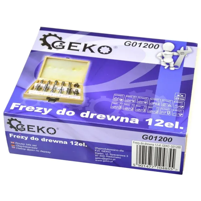 GEKO Freesbits set - HSS staal - 8mm schacht - 12-delig - Inclusief houten koffer