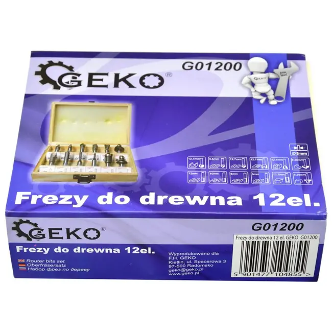 GEKO Freesbits set - HSS staal - 8mm schacht - 12-delig - Inclusief houten koffer