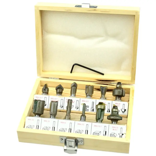 GEKO Freesbits set - HSS staal - 8mm schacht - 12-delig - Inclusief houten koffer