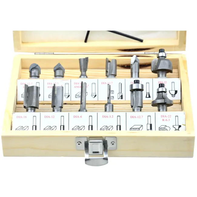 GEKO Freesbits set - HSS staal - 8mm schacht - 12-delig - Inclusief houten koffer