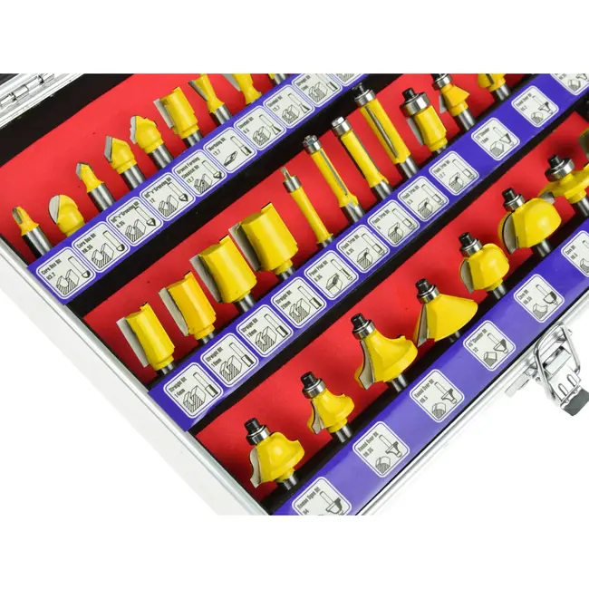 GEKO Frezen set - 35-delig - HSS staal - 8 mm schacht - Inclusief aluminium koffer