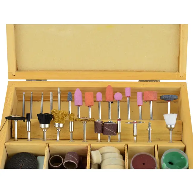 GEKO Mini boorbitset - 100-delig - Geschikt voor diverse bewerkingen - Inclusief houten opbergdoos