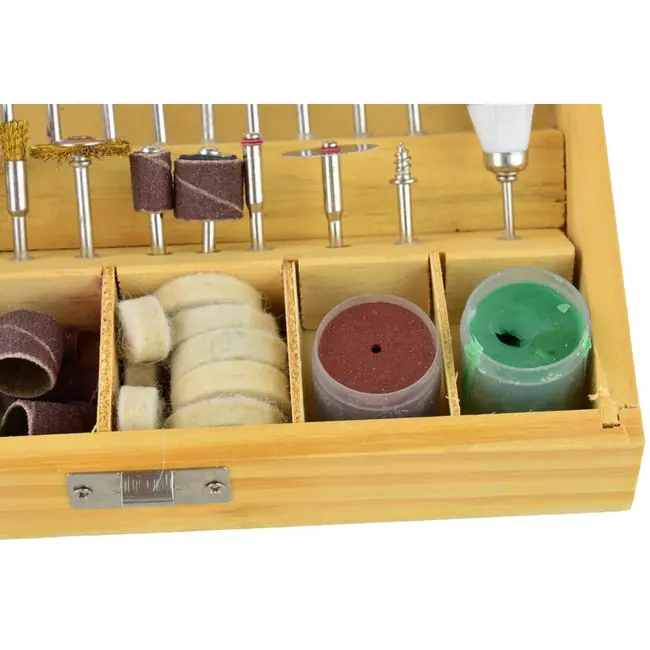 GEKO Mini boorbitset - 100-delig - Geschikt voor diverse bewerkingen - Inclusief houten opbergdoos