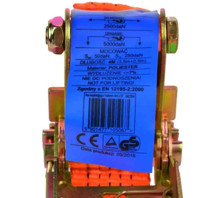 GEKO Ratchet spanband - 5 m - 5000 kg - polyester - J-haken