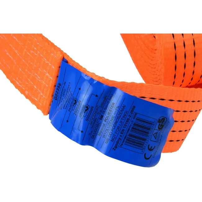 GEKO Ratelspanband met J-haken - 6 m - 5000 kg - Polyester - 50 mm breed