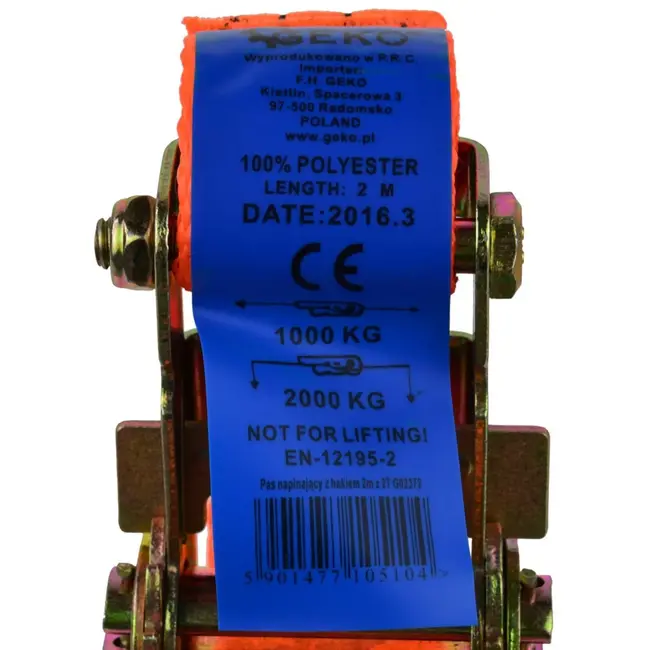 GEKO Ratelspanband - 2m - 2000 kg - Polyester - J-haken