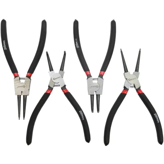 GEKO Circlip tangen set - CrV staal - Antislip handgrepen - 200mm - 4-delig