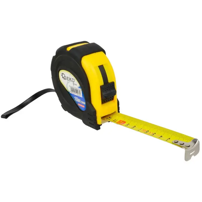 GEKO Rubberen meetlint - 10 m - 25 mm - schokbestendig - antislip haak