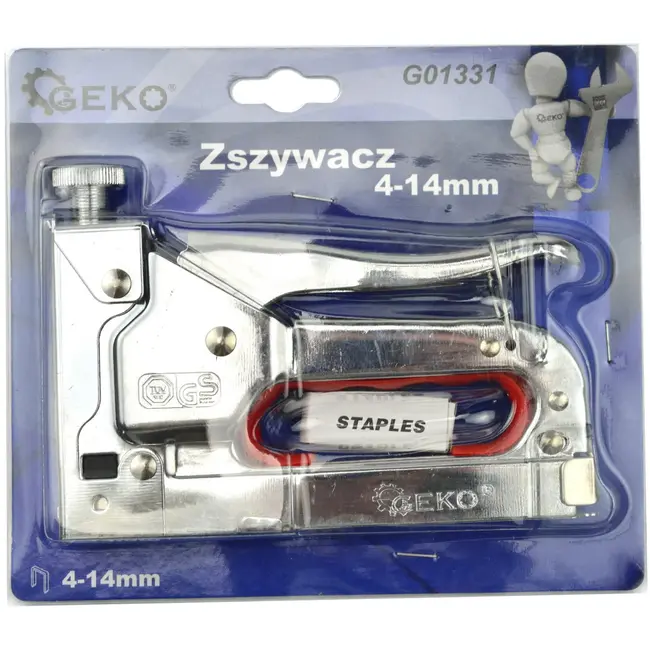 GEKO Handtacker - Verstelbare kracht - Veiligheidsslot - 4-14 mm - Chroomafwerking