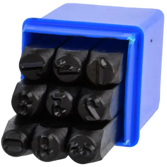 GEKO Cijferponsen set - 9 stuks - 8 mm - koolstofstaal - in kunststof doos