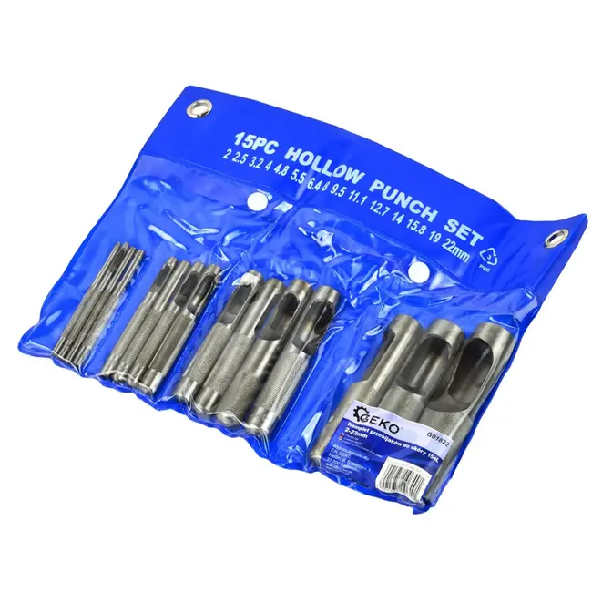 GEKO Holle ponsenset - 15-delig - Staal - 2-22 mm - Voor leer en rubber