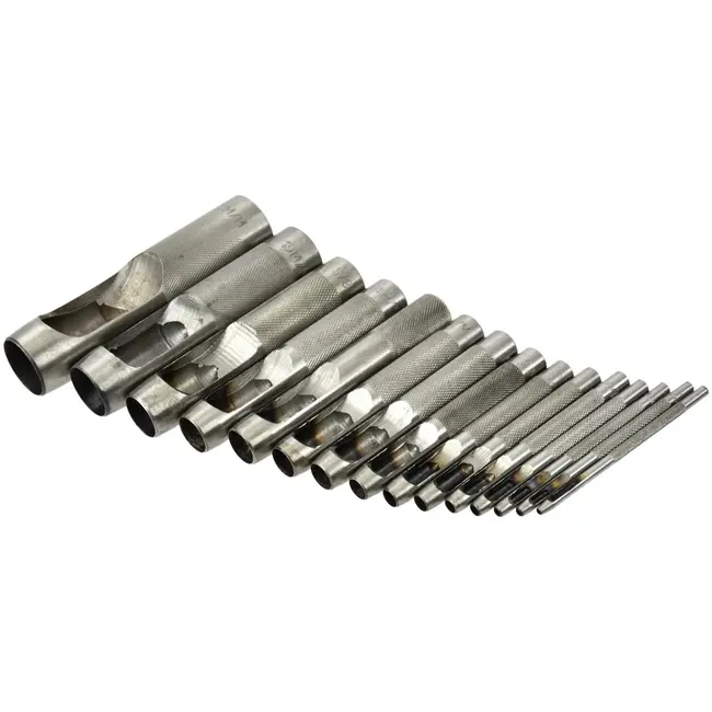 GEKO Holle ponsenset - 15-delig - Staal - 2-22 mm - Voor leer en rubber