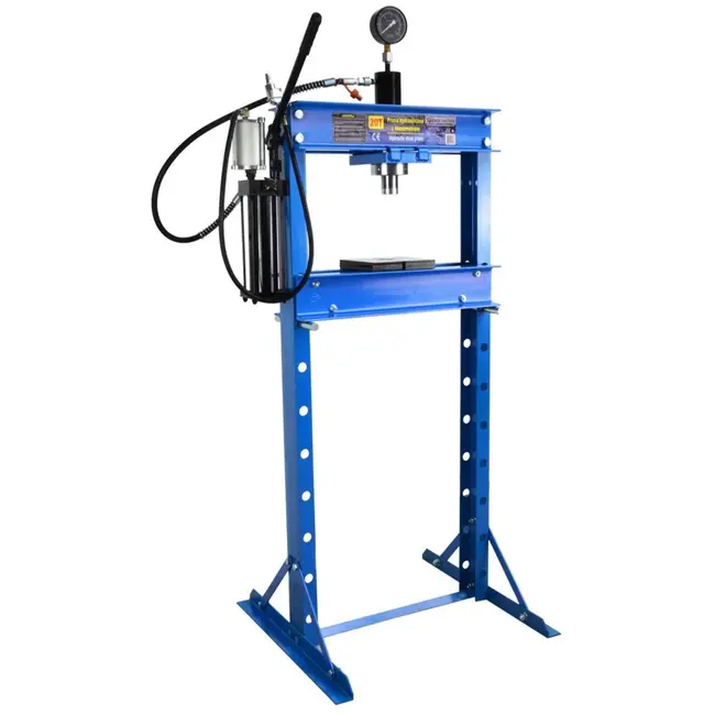 GEKO 20 ton hydraulische pers - lucht- en handbediening - verstelbare werkhoogte - robuust staal - met drukmeter