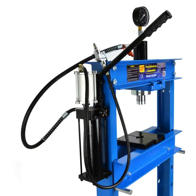 GEKO 20 ton hydraulische pers - lucht- en handbediening - verstelbare werkhoogte - robuust staal - met drukmeter