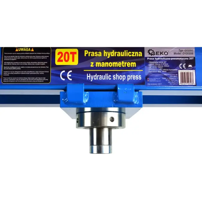 GEKO 20 ton hydraulische pers - lucht- en handbediening - verstelbare werkhoogte - robuust staal - met drukmeter