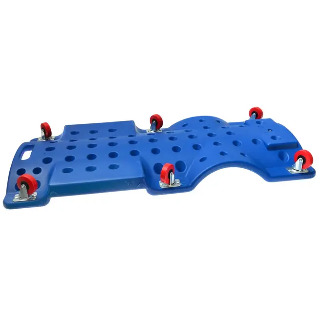 GEKO Blauw ergonomisch monteursbed met dik kussen, zes 75 mm wielen en twee zijbakjes