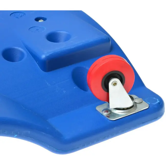 GEKO Blauw ergonomisch monteursbed met dik kussen, zes 75 mm wielen en twee zijbakjes