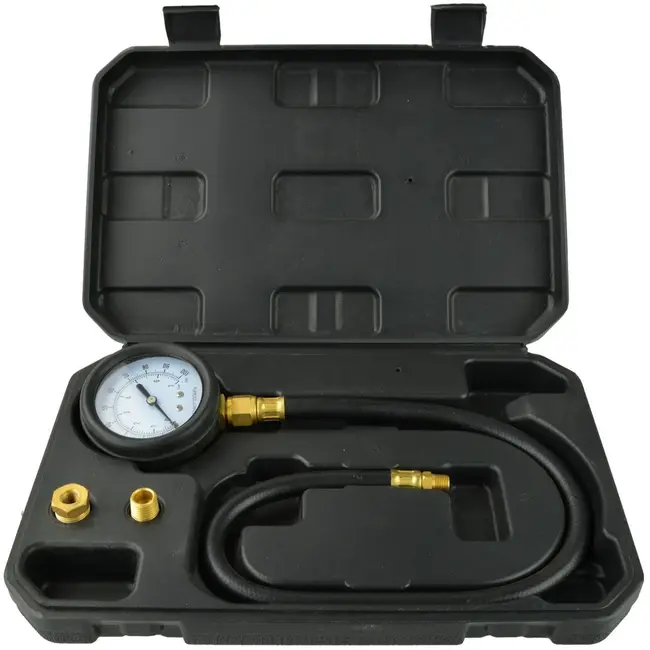 GEKO Drukmeter voor motorolie - Metalen manometer - Flexibele slang - Inclusief 3 adapters - 75mm