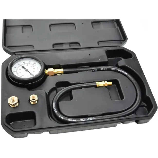 GEKO Drukmeter voor motorolie - Metalen manometer - Flexibele slang - Inclusief 3 adapters - 75mm